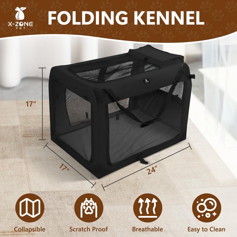 X-ZONE PET Dog Crate 3-Door Kennel, Collapsible Portable Soft Sided Pet Carriers for Indoor & Outdoor, Multiple (24-Inch, Carbon Black) - Image 3
